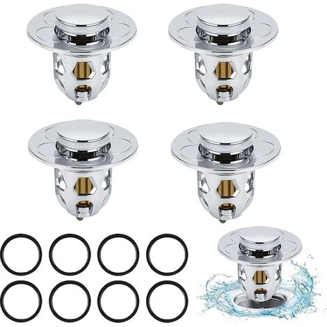 4-teiliger Universal-Ablaufstopfen für Spülbecken, Pop-Up-Ablauf mit Anti-Verstopfungsfilter, Abflussfilter gegen Verstopfung, Badewannenstopfen für Küchenspülen, Haarfilter – 34–40 mm Abflussöffnung (1/5)