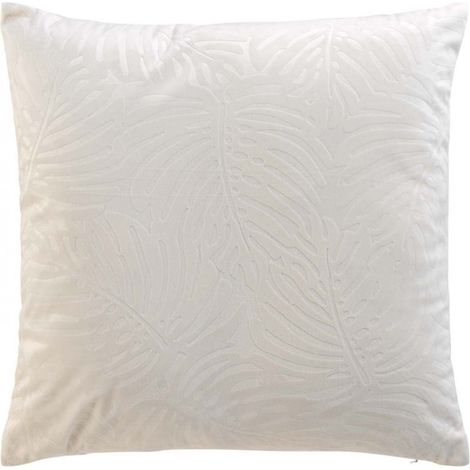 Coussin déhoussable en tissu effet velours motif feuillage en relief Analia - Blanc - 50 x 50 cm - Livraison gratuite (1/5)