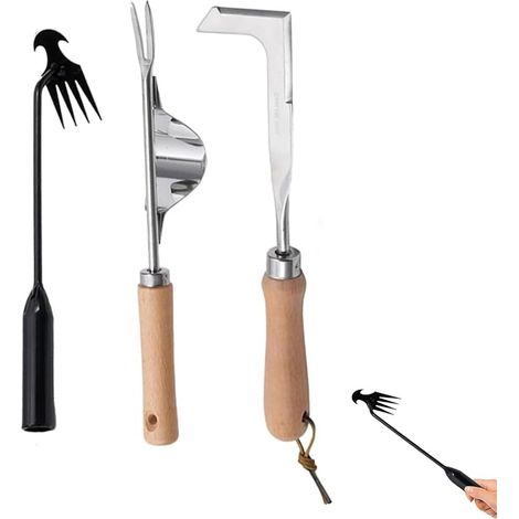 3 x Manual Garden Weedkiller with Wooden Handle, Stainless Steel Weeder, Dandelion Puller for Vegetable Gardens, Manual Gouge Gardening Tools, Weeding Tool for Weeding Yourself, Digging (1/5)