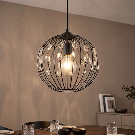 Hängelampe Hängeleuchte Pendellampe Pendelleuchte Wohnzimmerlampe, K5 Kristalle Metall schwarz Retro, 1x E27 Fassung, DxH 30x120cm (1/5)