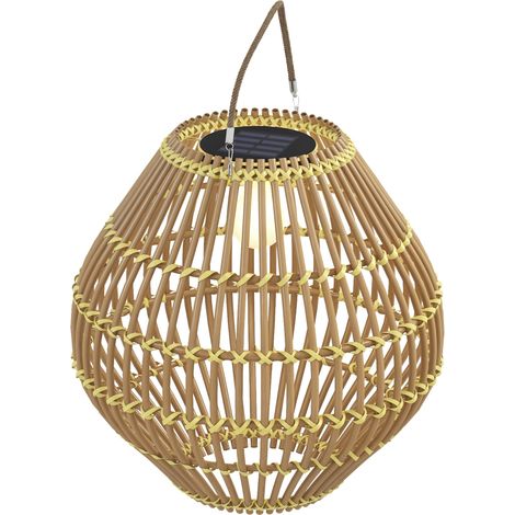 Solar-Außenlaterne aus PE-Rattan im Bohème-Stil, Maße 31 x 31 x 32 cm, gelbe Farbe