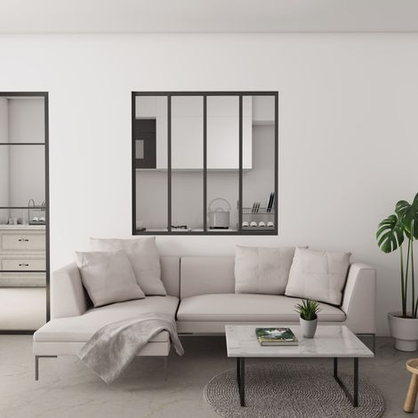 Verrière Atelier en 4 vitrage fixe en cadre noir H.108cm x L.123cm verrière fixe kit de verrière et vitrage (1/5)