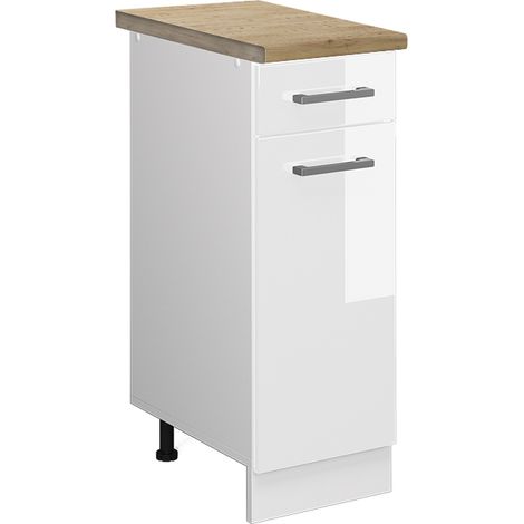 Küchenunterschrank R-Line, Weiß Hochglanz, 30 cm , AP Eiche, Vicco