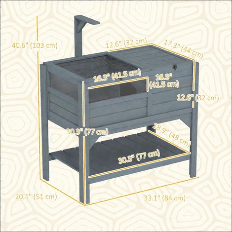 Maison en bois pour tortue avec étagère, support lumineux, plateau inclus. Usage intérieur. Dimensions : 33 cm (L) x 20 cm (l) x 41 cm (H). (1/5)
