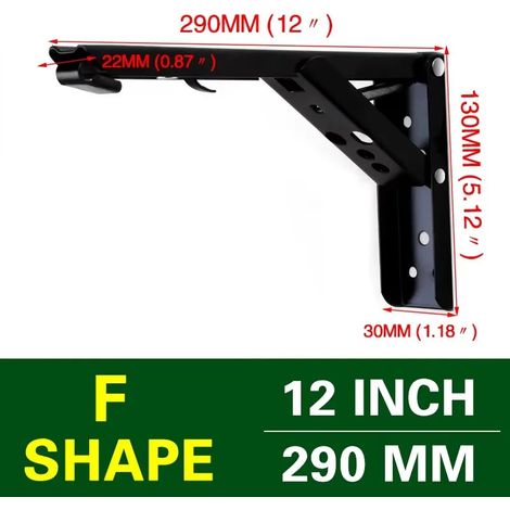 (Noir 30,5 cm - 2 pièces) Support d'étagère pliable (2 pièces) avec charnière autobloquante à 90° pour fixation murale, support de table flottante pliable (1/5)