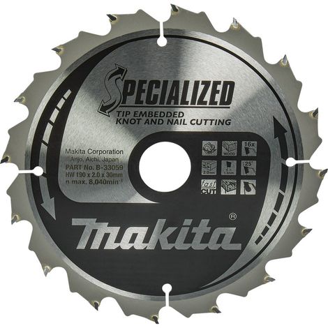 B-33059 Disque scie circulaire, Specialized T.C.T, 190 x 30 mm, 16 D (1/4)