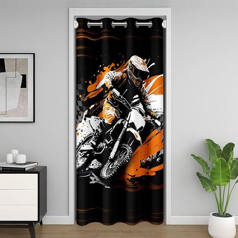 Motos Rideau de Porte 86x203cm Dirt Bike Rideau Occultant Rideaux Orange Sports extrêmes Chaleur Noirout Rideaux Exterieur d'entrée Racing Motocross Rideaux Interieur Salon Chambre - 86L X 203H cm (1 (1/5)