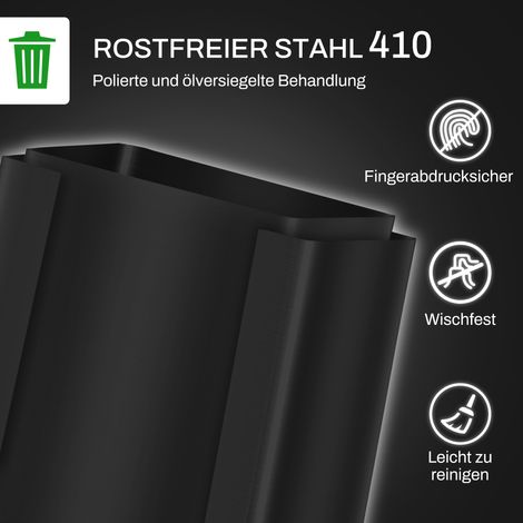 Poubelle 2 compartiments 2x25L, couvercle à fermeture amortie, anti-traces de doigts, acier inoxydable, noir (1/5)