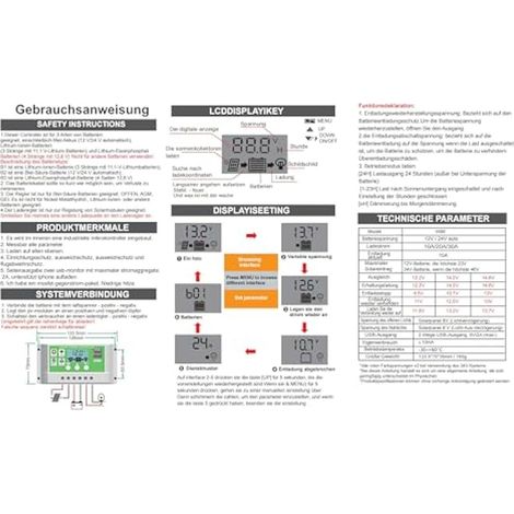 Contrôleur de charge solaire PWM 12V 30A LCD réglable pour batteries lithium-acide au plomb-gel et au plomb-acide, 2 ports USB (1/5)