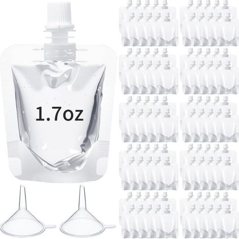 100 Einweg-Plastikbeutel für Getränke, fassen 50 ml (1,7 oz) Soßen und Säfte, transparent und auslaufsicher, für Reisen. (1/5)