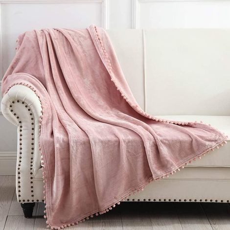 Couverture en flanelle - Douce, confortable et chaude pour canapé, lit et fauteuil, bordée d'une capuche, 127 x 152 cm, rose (1/5)