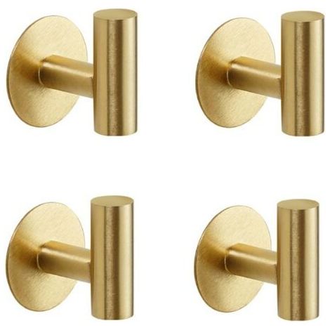 Lot de 2 crochets adhésifs en acier inoxydable SUS304 brossé doré - Crochets muraux robustes et imperméables pour manteaux, peignoirs, serviettes pour salle de bain, cuisine, hôtel