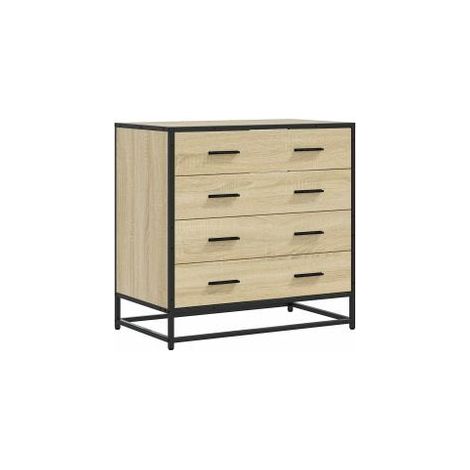 Commode 4 tiroirs Dovany L70xH70xP41 - Bois et métal-Chêne clair (1/5)