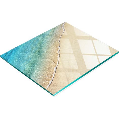 Tablero decorativo multifuncional de vidrio templado con dise帽o de olas de playa, 60x52 cm.