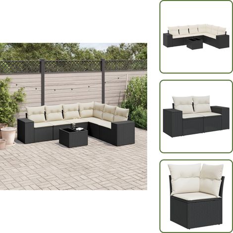Seduta esterna - vidaXL Set Divani da Giardino con Cuscini 7pz Nero Polyrattan - Tavolo da giardino