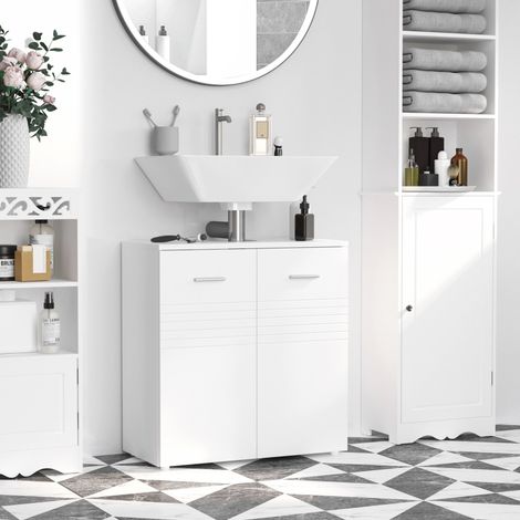 Pedestal Under Sink Cabinet: Bathroom Vanity Storage Cupboard with Adjustable Shelf, White Colour