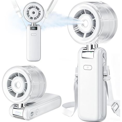 Mini Turbo Fan Portable Mister, Silent Fan Fan, Neck Fan, LED Screen, 4000mAh Rechargeable 5 Speed, Office, Bedroom, Travel (1/5)