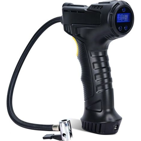 Gonfleur de pneu sans fil, 120 W, compresseur d'air de voiture, pompe de pneu sans fil avec 3 buses de gonflage et éclairage LED, rechargeable par USB pour voitures, véhicules et vélos (1/5)
