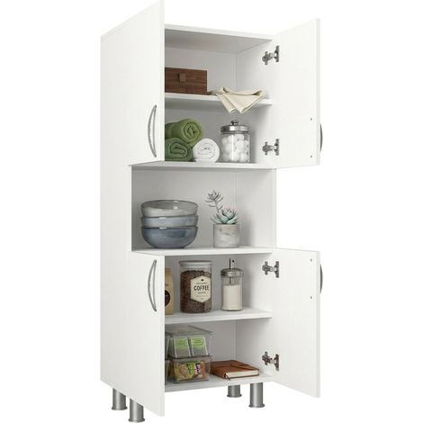 Dmora - Armadio multiuso grande Celaeno, Mobile multifunzionale, Mobiletto scarpiera, Guardaroba porta scarpe, 60x30h140 cm, Bianco, con imballo rinforzato, con imballo rinforzato