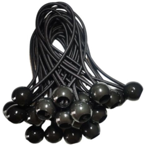 25 Pcs Cordons Élastiques avec Boules - Lot de 20 cm Tendeurs Universels avec Attaches - Sangle Elastique Résistant Parfaite pour le Camping, les Bagages & Bâches - Noir (1/4)