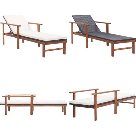 Chaise longue et coussin Résine tressée et bois d'acacia Noir - Chaise Longue - Transat - Mobilier De Jardin - Salon De Jardin - Bain De Soleil - Home & Living (1/5)