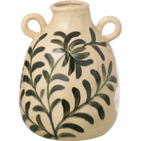 Vase feuille en poterie vert foncé - vert foncé et blanc cassé (1/4)