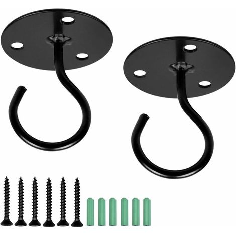 2pcs Crochets de Plafond pour Suspendu Plantes Panier Carillons Eoliens, Accessoires de Fixation avec Vis, Crochet Mural Fer Art pour Chambre Salon Balcon (Noir) (1/5)