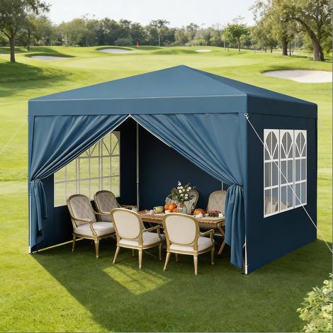 Tente de jardin pliante 300x300x260 cm en tissu Oxford bleu, imperméable pour terrasse – MEUBLIV (1/5)