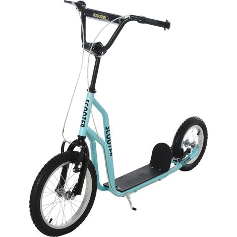 Trottinette enfant, avec guidon réglable, grandes roues et frein à main, 16 pouces, idéale pour les garçons et les filles à partir de 5 ans, en métal bleu. (1/5)