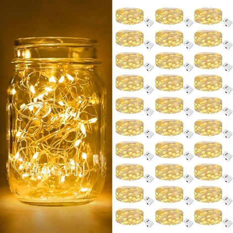 btfarm - Paquet de 30 lumières de hadas qui fonctionnent avec des piles [3 modes], 2,1 m, 20 lumières LED centelleantes, imperméables, petit bois plaqué pour tarros de albañil, jarrones, mesa de boda, (1/4)