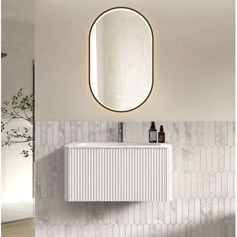 Mueble de lavabo suspendido 81x46,5x37 cm blanco, lavabo de piedra sintética – MEUBLIV (1/5)