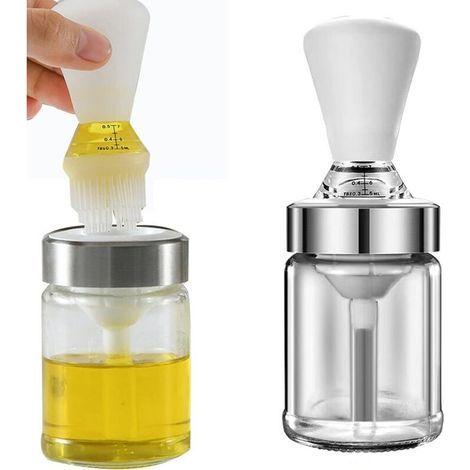 2-in-1 Olive Oil Bottle Dispenser, Glass Oil Bottle with Basting Brush, for Grilling, Grilling Fish, Cooking, Baking, BBQ, Basting, and Pastry (1/4)