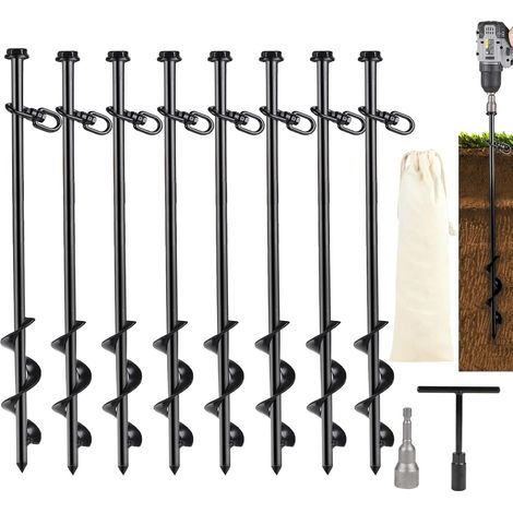 8 Pièces Ancrage au Sol Piquet de Fixation Ancrage Trampoline Acier Piquet de Tente Sardines de Fixation pour Tentes, Auvents, Abris, Abri de Jardin (1/5)