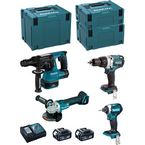 MAKITA Kit MK408RTJ (DHR243 + DHP481 + DTD154 + DGA504 + 2 x 5,0 Ah + DC18RC + MAKPAC 2 + MAKPAC 3 + MAKPAC 4)