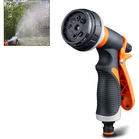 Sprühdüse für Gartenschlauch, Handbrause, 8 einstellbare Sprühmuster, hoher Druck zum Bewässern von Rasenflächen und Waschen von Autos. (1/5)
