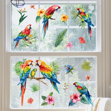 Coloré Perroquets Tropicaux Stickers Muraux Oiseaux Stickers Amovibles pour Jardin Pépinière Chambre Salon art décor à la maison peintures murales décoration (1/4)