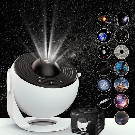 Projecteur d'étoiles - Lampe projecteur - Projecteur galaxie pour décoration de chambre - Veilleuse ciel étoilé avec 12 disques galaxie interchangeables 4K