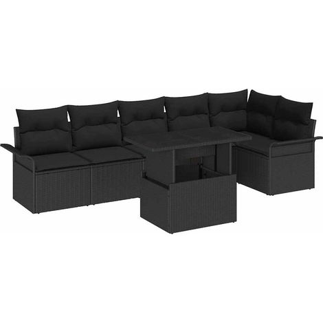 Conjunto de sofá de jardín con cojín 7 pcs Negro Poliratán vidaXL (1/5)