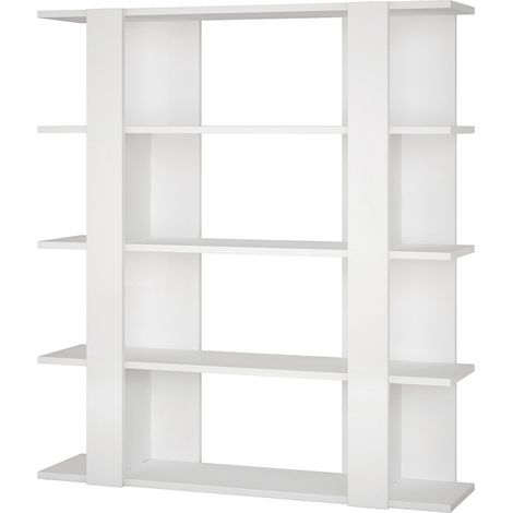 Etagère murale, bibliothèque en bois coloris blanc - longueur 110 x profondeur 29 x hauteur 122 cm (1/2)