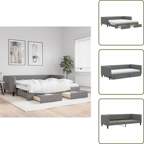 The Living Store Tagesbett Ausziehbar mit Schubladen Dunkelgrau 100x200 cm Stoff - Schlafsofa (1/5)