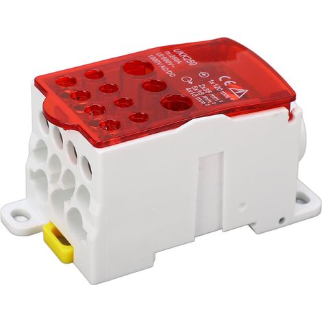 Anschlusskasten mit Klemmenblock, DIN-Schiene, einpolige elektrische Verteilung 690V 250A, rote Box, verdrahteter Anschluss, Anschlussmodul. (1/5)