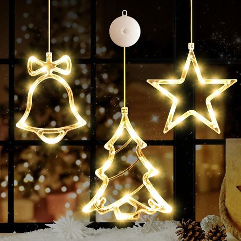 Lot de 3 guirlandes lumineuses de Noël à piles à suspendre (Pile non incluse0- chaud - En forme d'étoile - Pour sapin de Noël, cheminée, décoration d'intérieur