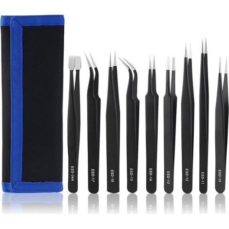 Set 9pc Pinzas de Precision Acero Inox con Recubrimiento Antiestático (1/5)