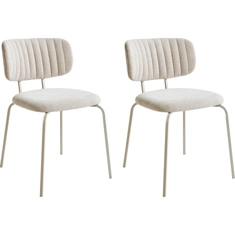 Conjunto de 2 sillas de comedor decorativas tapizadas sin reposabrazos diseño moderno base de metal beige claro Irins
