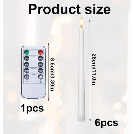 Lot 6 bougies LED flamme vacillante avec télécommande, blanc. (1/4)