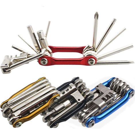 11-en-1 Outil de réparation de vélo pliant portable multifonctions, outil réparation vélo, mini outil de réparation vélo léger et compact, outil réparation vélo en acier inoxydable - Rouge (1/5)