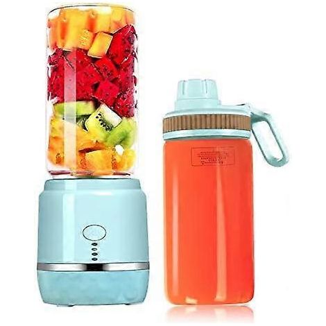 (Bleu), Mini blender portable rechargeable USB pour fruits, idéal pour les smoothies et les milkshakes, avec 2 gobelets à jus. (1/5)