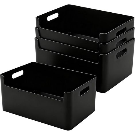 4er Set Aufbewahrungsboxen Kunststoff Schwarz 26x18x13.5cm mit Griffen (1/5)