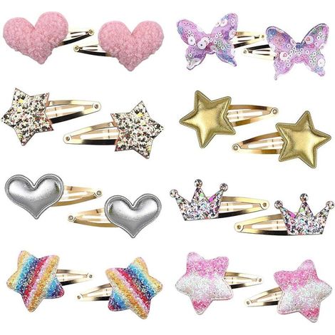 Glitzernde Haarspangen aus Metall für Mädchen – 16er-Set in Stern-, Kronen-, Herz- oder Schmetterlingsform – Kawaii-Accessoires (1/5)
