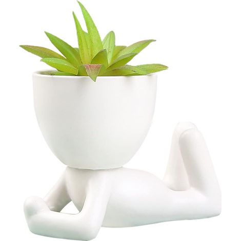 Pots de Plantes Succulentes en Céramique, Petits Pots de Fleurs Créatifs en Forme D'humain,Pots de Fleurs, Jolis Pots en Céramique Blanche (1/5)
